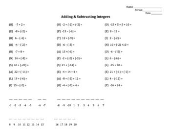 Adding And Subtracting Integers Worksheet Free