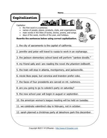 Capitalization Worksheets Free Printable