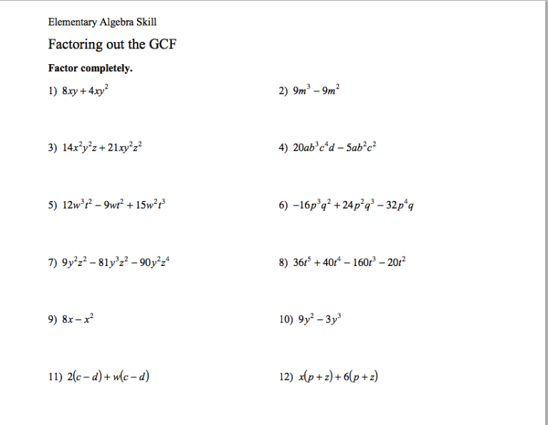 Answer Key Factoring Quadratics Worksheet
