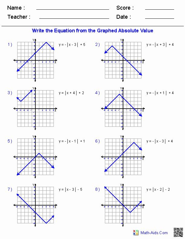 Algebra 2 Graphing Absolute Value Inequalities Worksheet