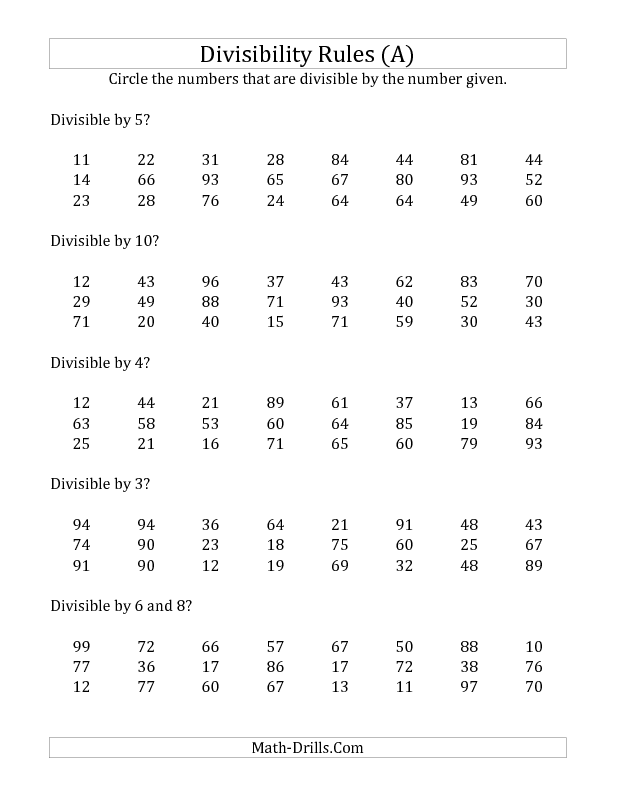 Grade 7 Divisibility Rules Worksheets With Answer Key Pdf
