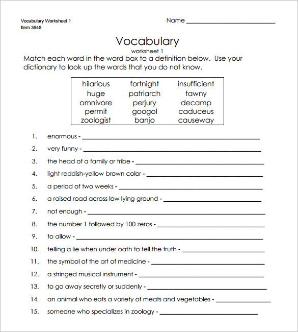 Blank Vocabulary Worksheets Pdf