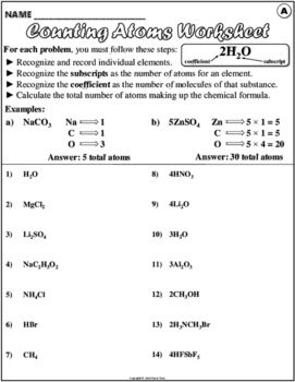 Chemistry Counting Atoms Worksheet Answer Key