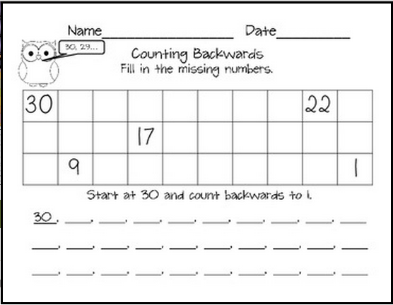 Kindergarten Backward Counting 50 1 Worksheets