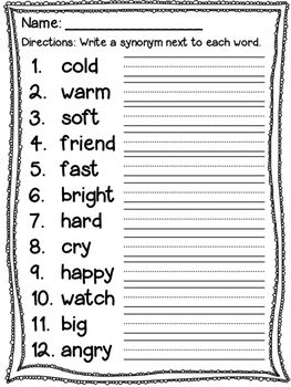 First Grade Synonyms Worksheet Grade 1