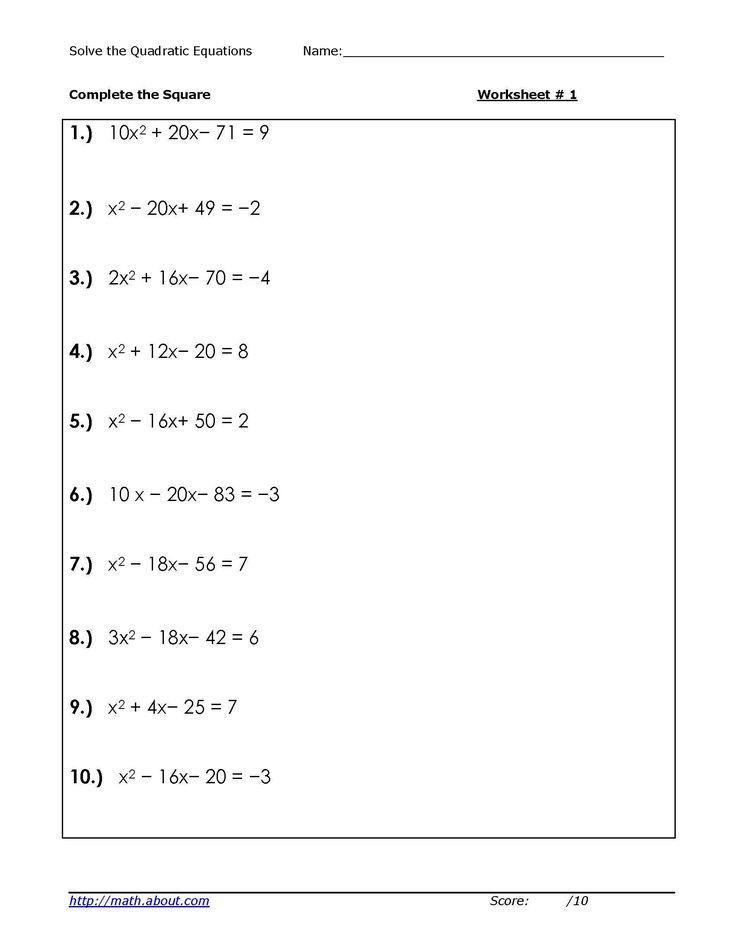 4 Worksheets for Solving Quadratic Equations Solving quadratic