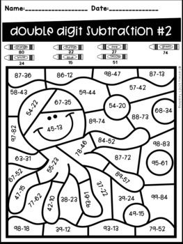 Printable Color By Number Double Digit Addition
