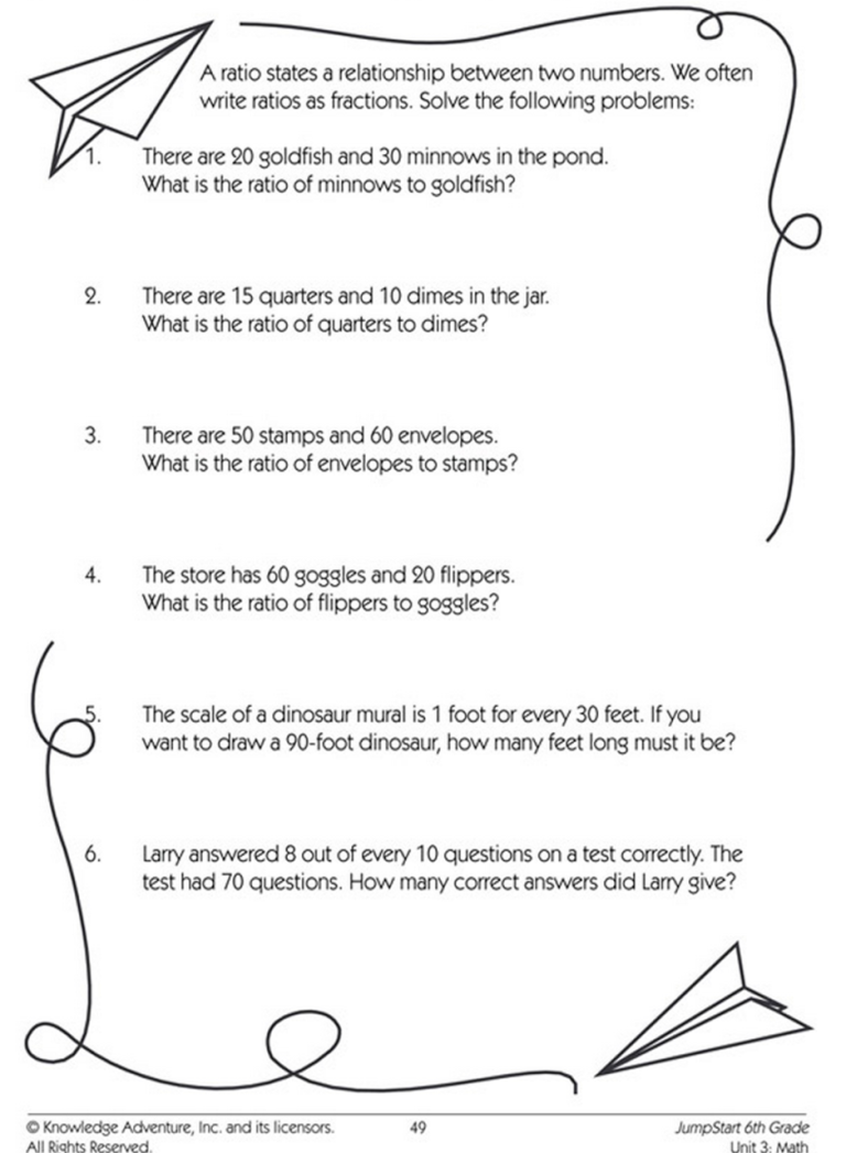 Grade 7 6th Grade Ratio Worksheets With Answers