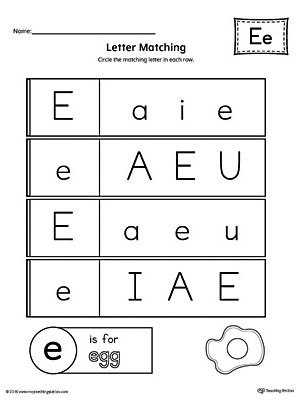 Matching Letter E Worksheets For Preschool
