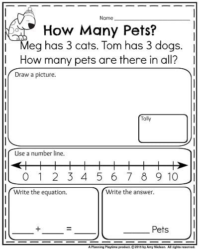 Addition Kindergarten Word Problems With Pictures