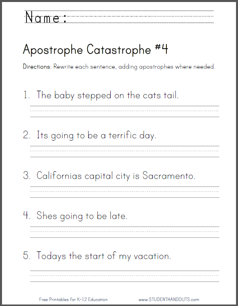 Apostrophe Worksheets With Answer Key For Grade 4