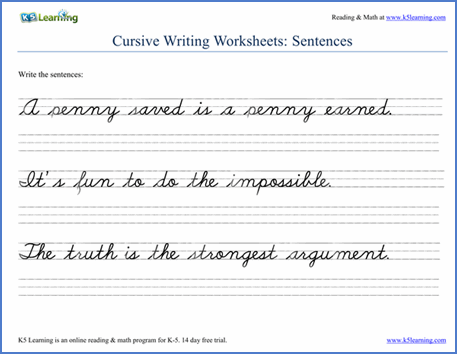 Free Printable Cursive Handwriting Worksheets Sentences