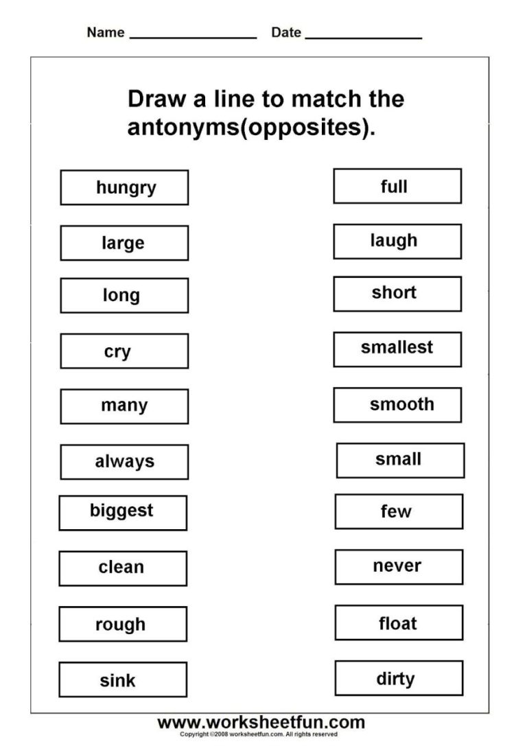 4th Grade Synonyms And Antonyms Worksheet For Grade 4