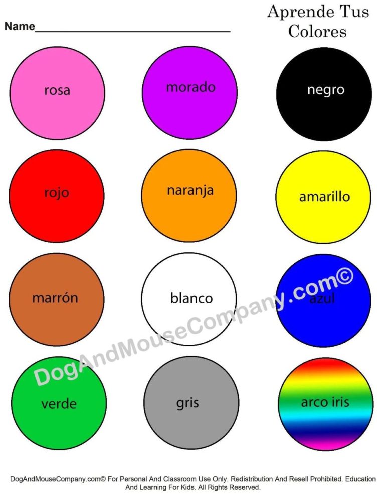 List Of Spanish Colours Worksheet 2022