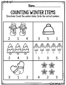 Preschool Worksheets Counting Winter Items The Keeper of the Memories