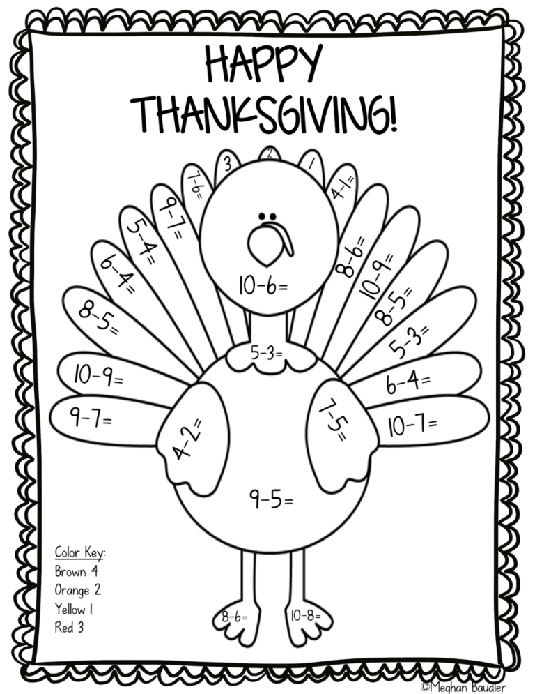 List Of Color By Number Worksheets For Kindergarten Thanksgiving References