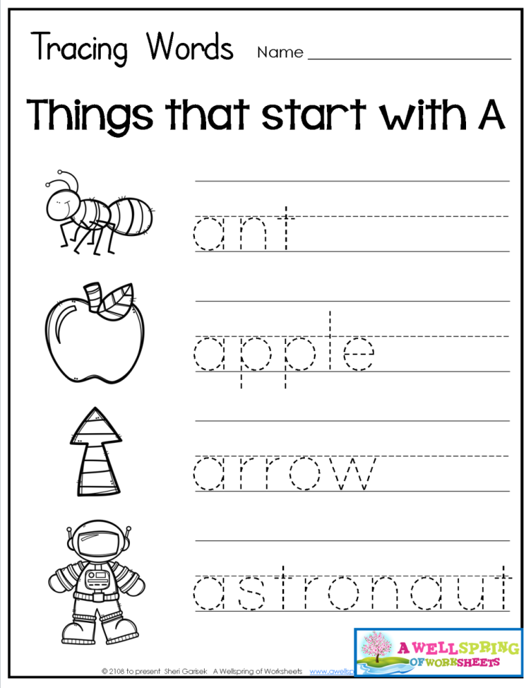 Review Of Words That Start With A For Kindergarten Worksheets References