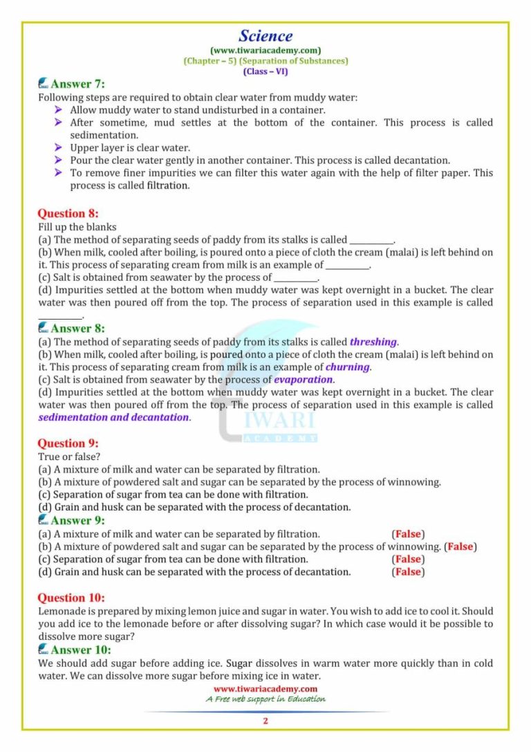 Ncert Class 6 Science Worksheets Pdf