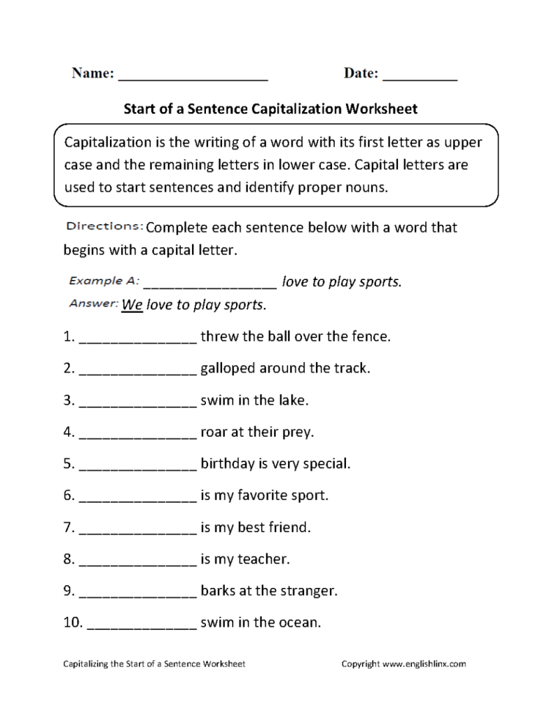 Free Printable Spanish Sentence Structure Worksheets