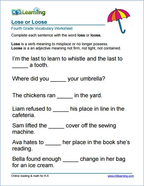 4th Grade Free Vocabulary Worksheets