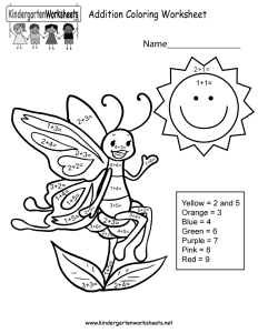 Addition Coloring Worksheet Free Kindergarten Math Worksheet for Kids