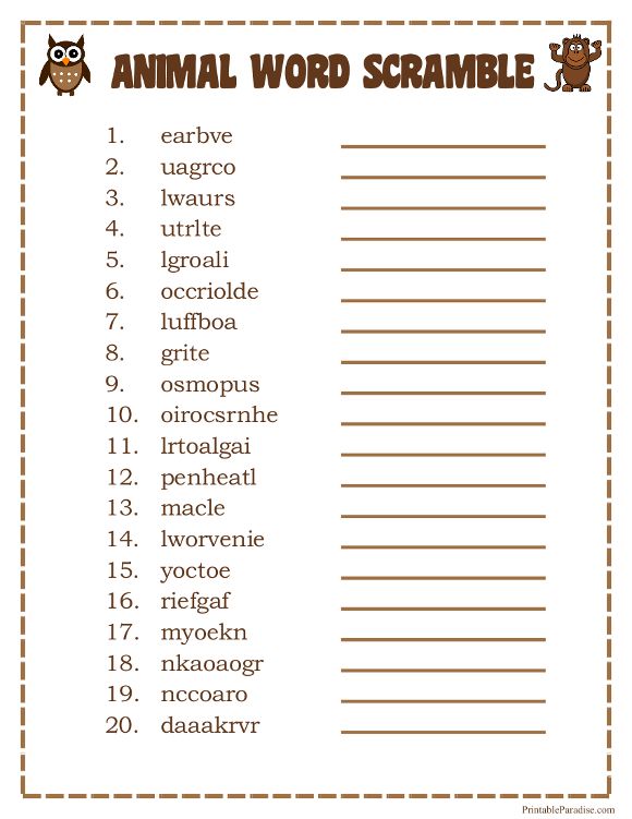 Printable Word Scramble Worksheet With Answers Pdf