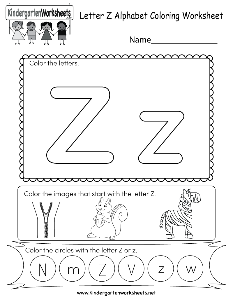 Free Printable Letter Z Coloring Worksheet for Kindergarten