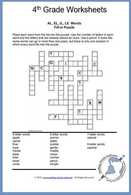 4th Grade Fun Worksheets For Kids