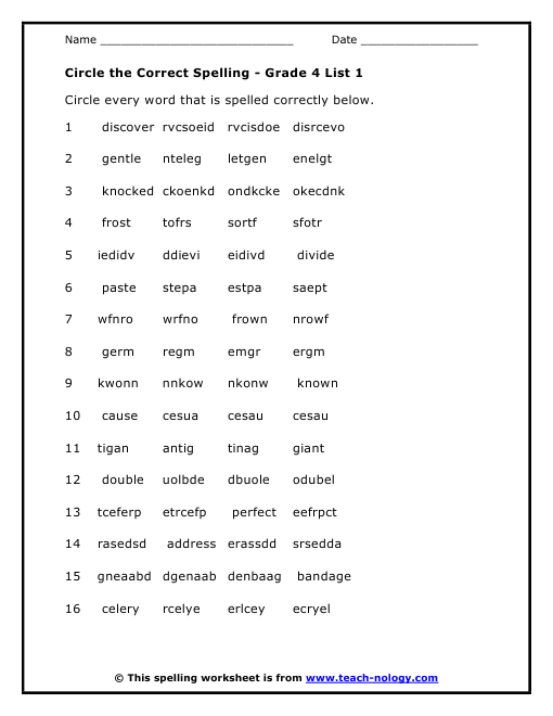 4th Grade Spelling Grade 4 Worksheets