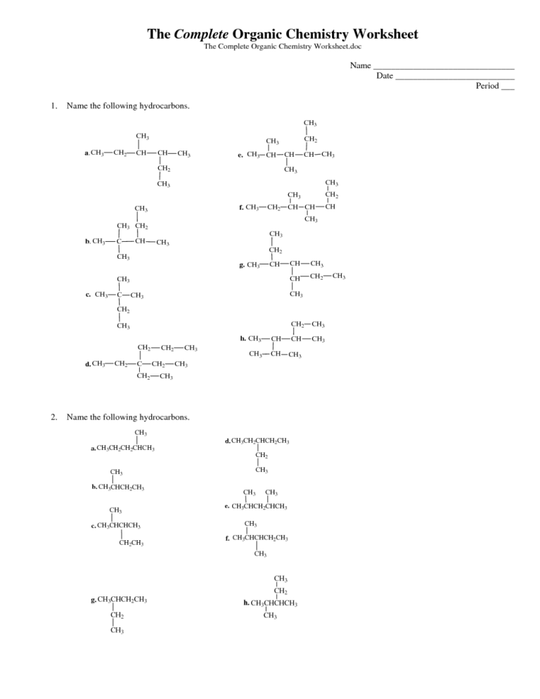 Naming Aromatic Compounds Worksheet With Answers Pdf