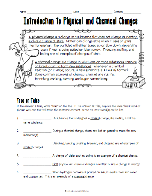 7th Grade Physical And Chemical Changes Worksheet Answers