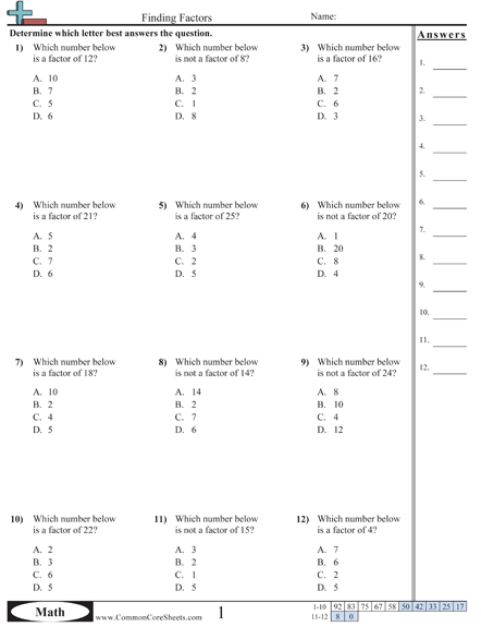 5th Grade Factors And Multiples Worksheet For Grade 5
