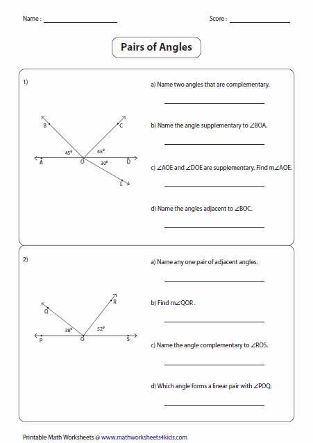 Complementary And Supplementary Angles Worksheet Pdf With Answers