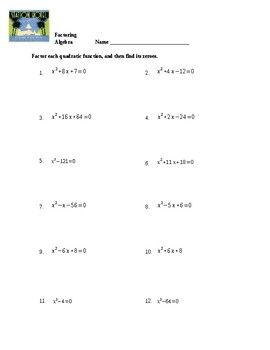 Algebra 2 Factoring Review Worksheet