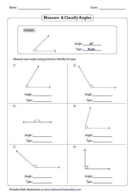 Classifying Angles Worksheet 7th Grade
