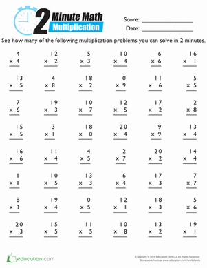 4th Grade Multiplication Minute Drills