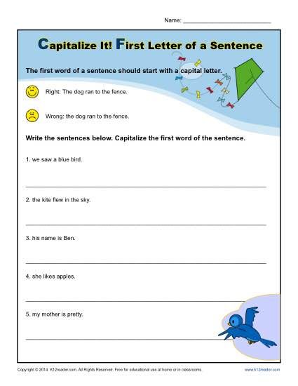 Capitalization And Punctuation Worksheets Kindergarten
