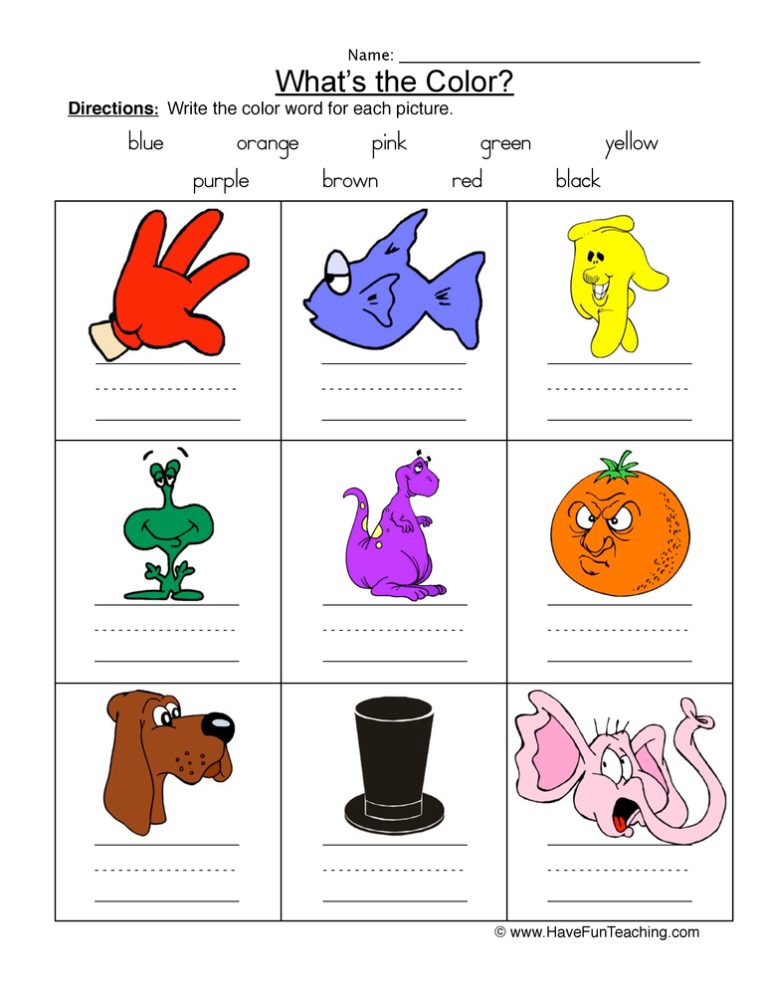 Incredible Color Names Worksheets References