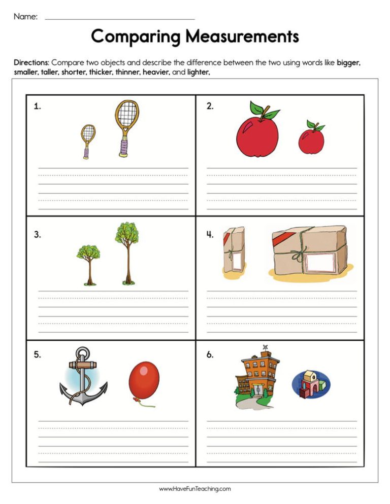 Cool Comparing Capacity Worksheets For Kindergarten References