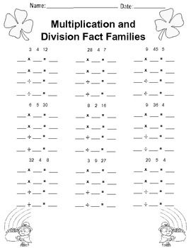 Multiplication Fact Family Worksheets Pdf