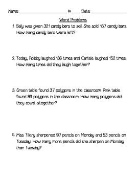 3 Digit Addition Without Regrouping Word Problems