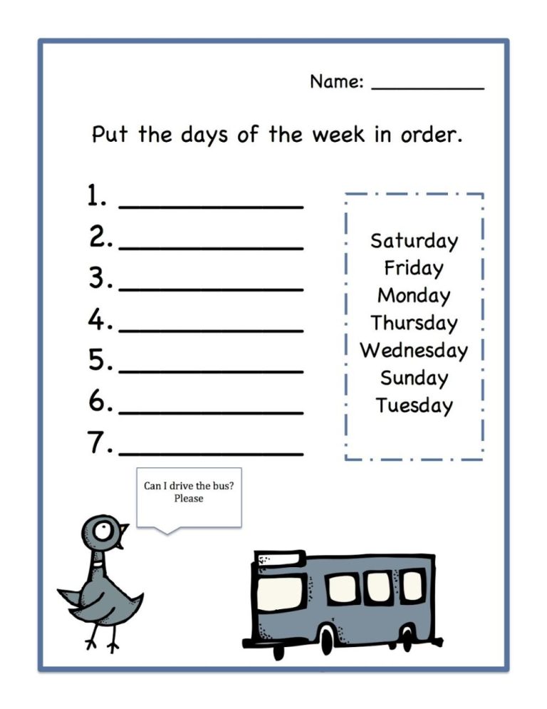 Review Of Free Printable Days Of The Week Worksheets For Kindergarten 2022