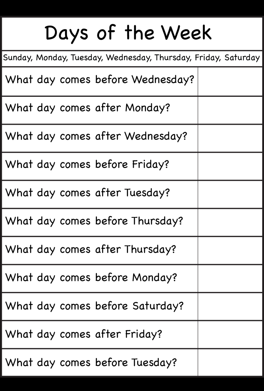 Cool Days Of The Week Printable Kindergarten References