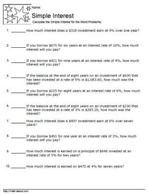 8th Grade Simple Interest Worksheet Answers