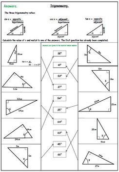 Worksheet Trigonometric Ratios (sohcahtoa Answer Key)