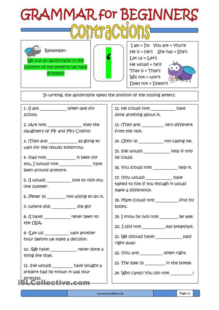 Spanish Contractions Worksheet Pdf