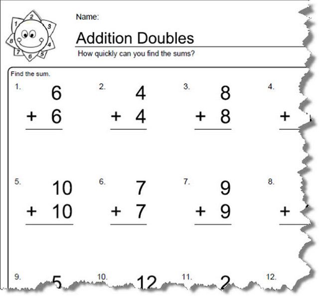 Free Math Doubles Facts Worksheets