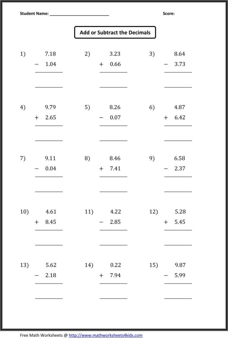 Division Of Decimals Worksheets Grade 7