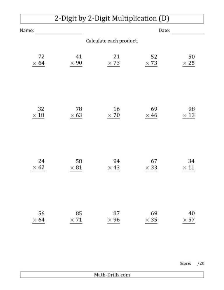 4th Grade 2 Digit By 2 Digit Multiplication Worksheets Pdf