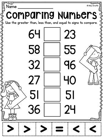 Math Worksheets Comparing Numbers 1st Grade